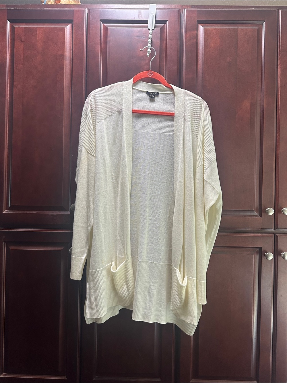 Iman Oversized Cream Open-Front Knit Cardigan with pockets size XL